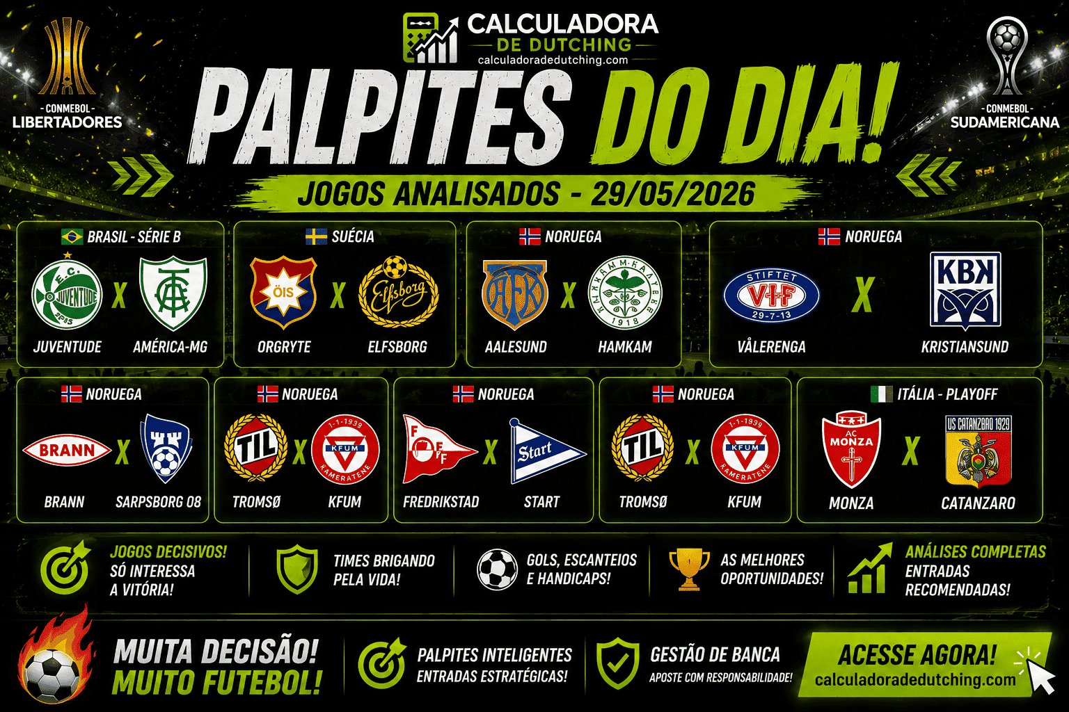 29/05 - Palpites de Futebol + Bilhete Pronto