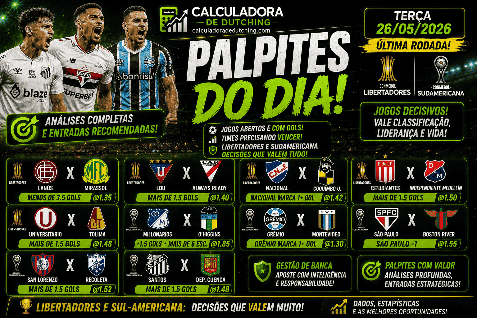26/05 - Palpites de Futebol + Bilhete Pronto