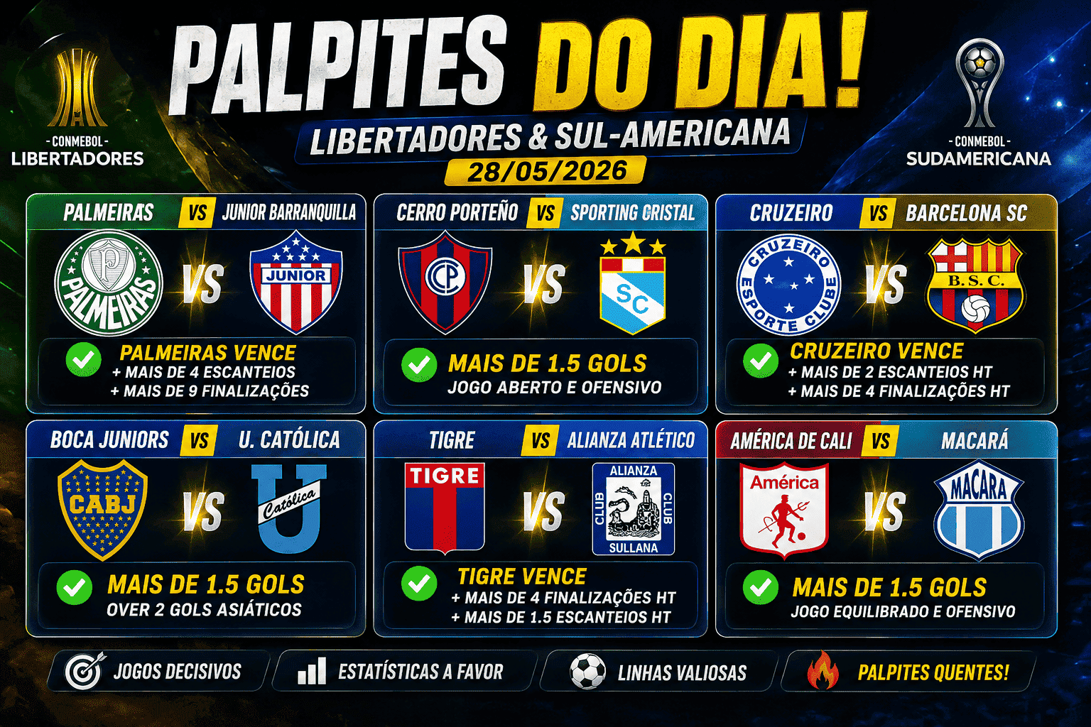 28/05 - Palpites de Futebol + Bilhete Pronto