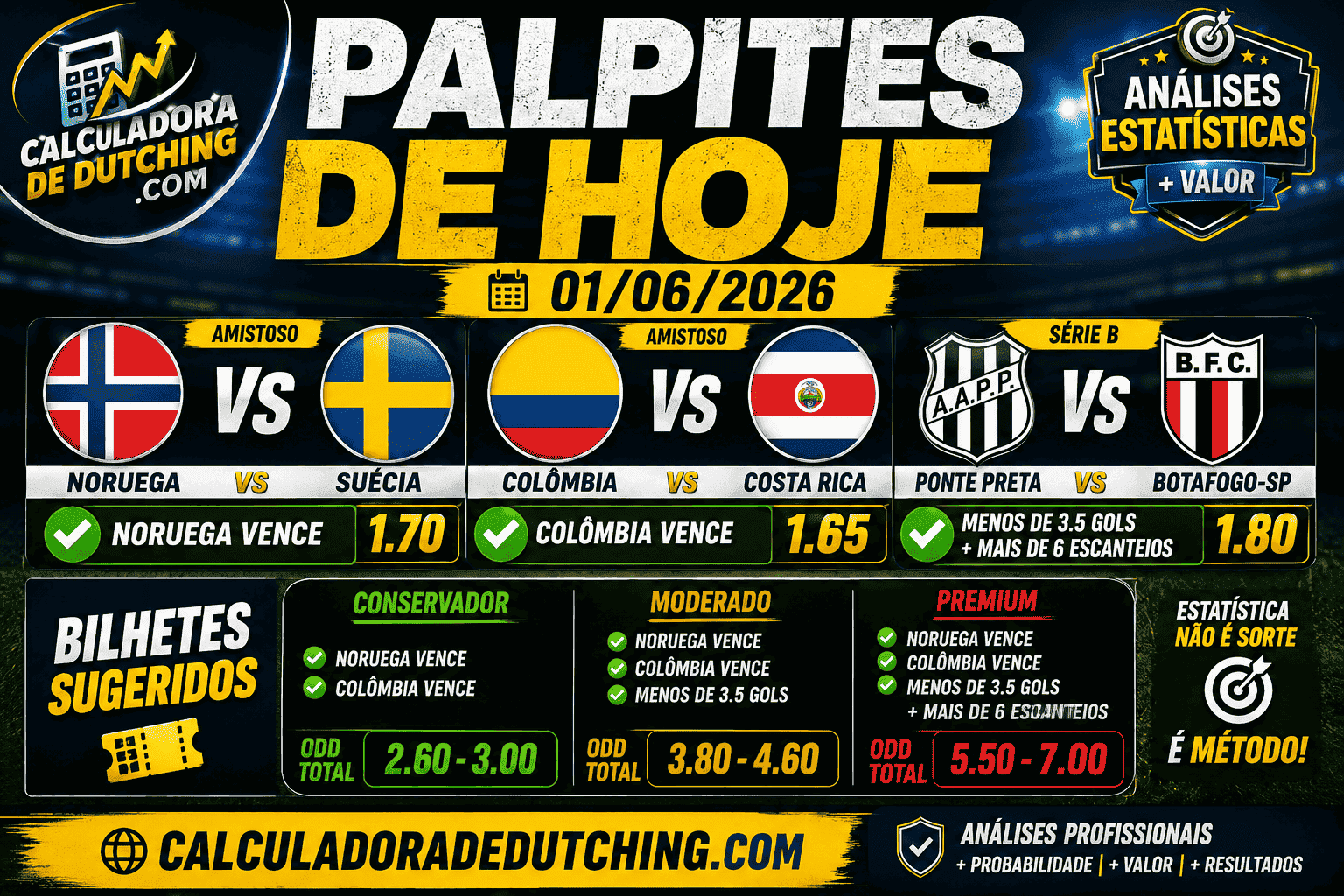 01/06 - Palpites de Futebol + Bilhete Pronto
